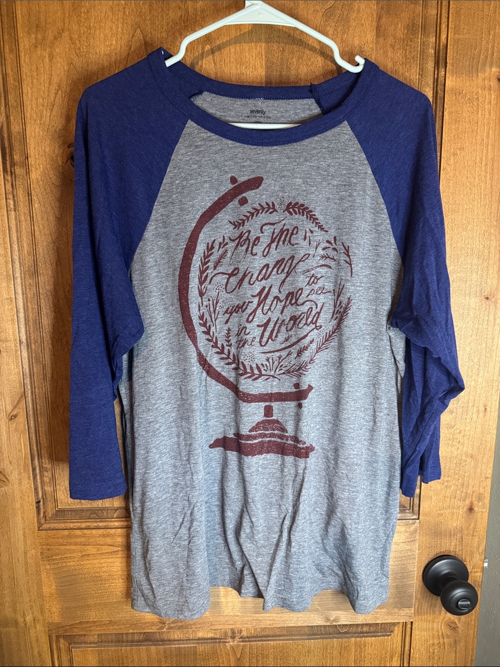 Sevenly Long Sleeve Raglan Graphic Tee - Gray & Navy